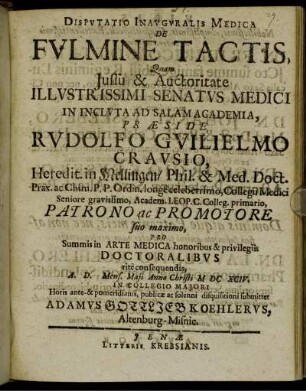 Disputatio Inauguralis Medica De Fulmine Tactis