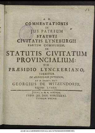 Commentationis In Ius Patrium Statuti Civitatis Lyneburgii Partem Communem, De Statutis Civitatum Provincialium