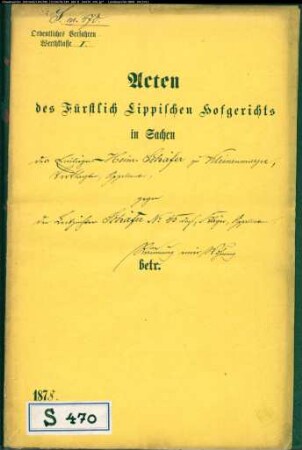 Schäfer, Heinrich, Einlieger zu Kleinenmarpe gegen Leibzüchter Schäfer Nr. 45 zu Kleinenmarpe - Räumung einer Wohnung