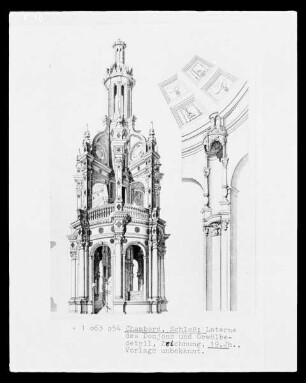 Chambord (Loir-et-Cher), Schloss, Laterne des Donjons und Gewölbedetail