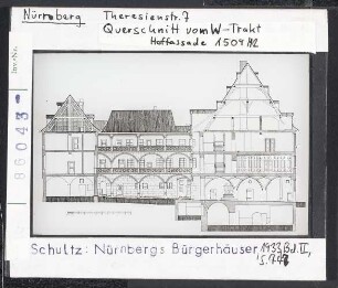 Nürnberg: Theresienstr. 7, Querschnitt vom West-Trakt, Hoffassade 1509