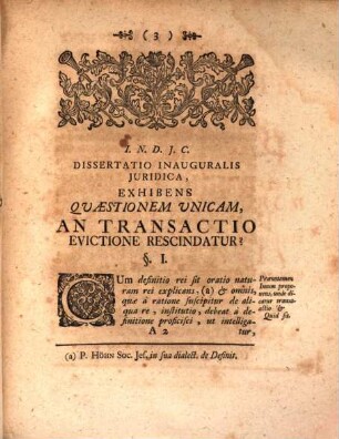 Diss. inaug. iur. quaestionem unicam An transactio evictione rescindatur? exhibens