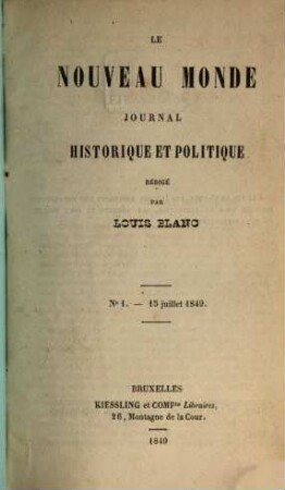 Le nouveau monde : journal historique et politique, [1.] 1849/50