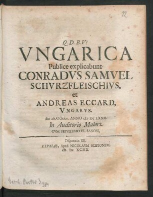 [Disputatio XII.] Ungarica