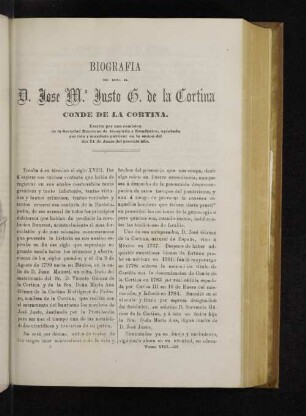 Biografia del "..." Sr. D. Jose M. Justo G. de la Cortina Conde de la Cortina.