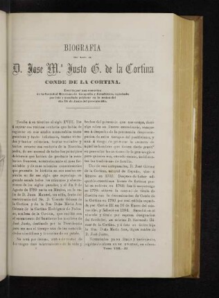 Biografia del "..." Sr. D. Jose M. Justo G. de la Cortina Conde de la Cortina.