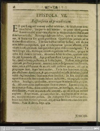 Epistola VII. Responsoria ad praecedentem