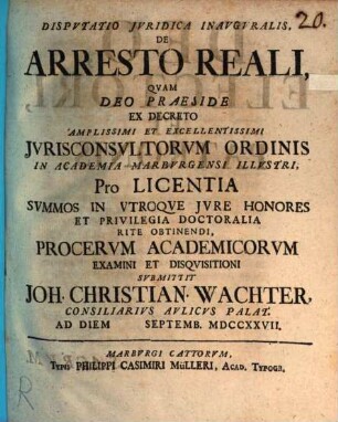 Disp. iur. inaug. de arresto reali
