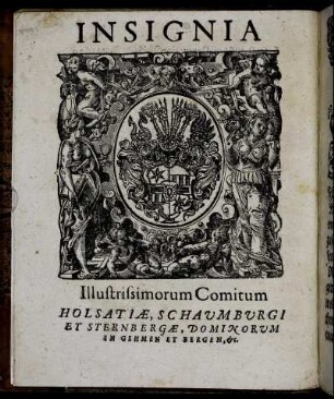 Insignia Illustrissimorum Comitum Holsatiæ, Schaumburgi Et Sternbergæ, Dominorum in Gehmen Et Bergen &c.