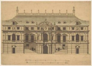 Palais im Großen Garten in Dresden, Aufriss der Hauptfassade mit zwei Maßstäben