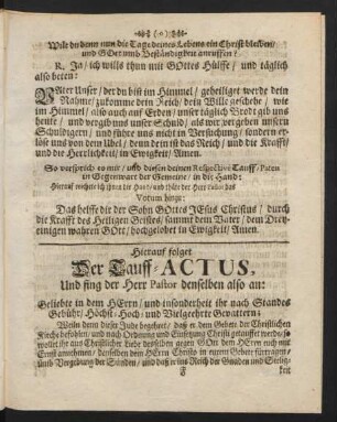 Hierauf folget Der Tauff-Actus, ...