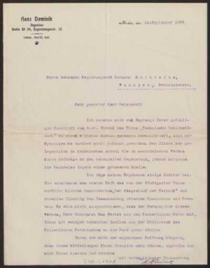 Schreiben an Hermann Muthesius (Brief)