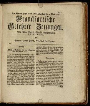 Num. LXXI. Dienstags den 4. Sept. 1742 - Num. LXXX. Freytags den 5. Octobr. 1742