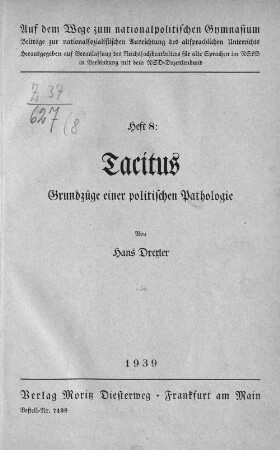 Tacitus : Grundzüge einer politischen Pathologie