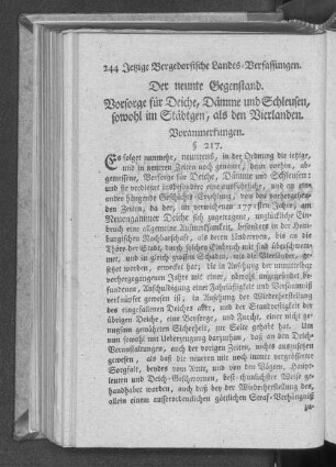Der neunte Gegenstand. Vorsorge für Deiche, Dämme und Schleusen, sowohl im Städtgen, als den Vierlanden.