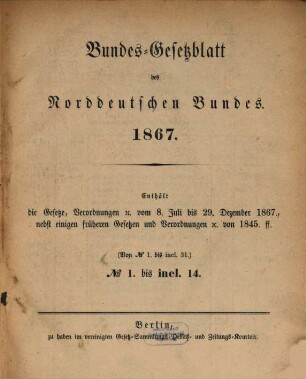 Bundes-Gesetzblatt des Norddeutschen Bundes, 1867