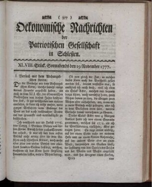 XLVIII. Stück. Sonnabends den 29 November 1777.
