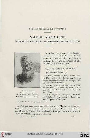 5. Pér. 4.1921: Pour le centenaire de Watteau : Watteau portraitiste; remarques sur quelques-unes des dernières œuvres de Watteau