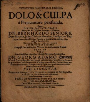 Disp. inaug. iur. de dolo et culpa a procuratore praestanda