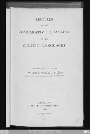 Lectures on the comparative grammar of the Semitic languages