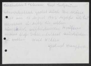 Brief von Gerhart Hauptmann an C. Petersen (Kurdirektor Bad Salzbrunn) an Preußisches Staatsbad / Staatliche Kurverwaltung , geschrieben von Unbekannt