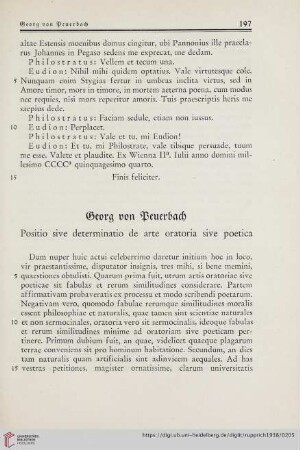 Georg von Peuerbach, Positio sive determinatio de arte oratoria sive poetica