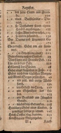 Register [Bogensignatur M4 vor M3]: Register derer Gebethe, so in diesem Buche enthalten