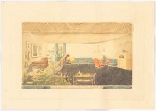 Wohnhaus Schwebes, Berlin-Dahlem: Wohnhalle. Perspektivische Ansicht