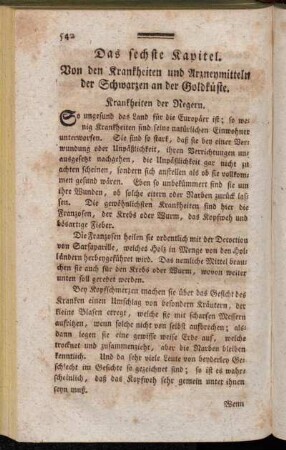 Das sechste Kapitel. Von den Krankheiten und Arzneymitteln der Schwarzen an der Goldküste