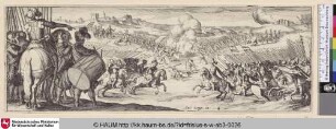 [Schlacht, im Mittelgrund ein Kavalleriegefecht; Battle in Center about to Take Place Between Two Sets of Cavalry Approaching Each Other]
