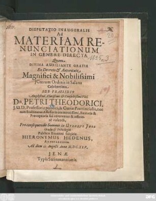 Disputatio Inauguralis Ad Materiam Renunciationum In Genere Directa