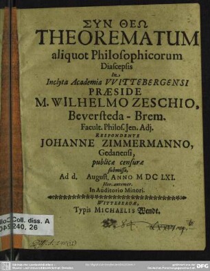 Theorematum aliquot philosophicorum diascepsis