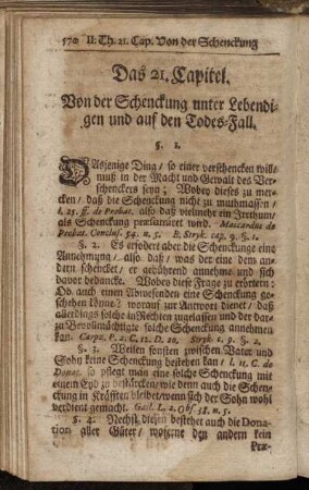 Das 21. Capitel. Von der Schenckung unter Lebendigen und auf den Todes-Fall.