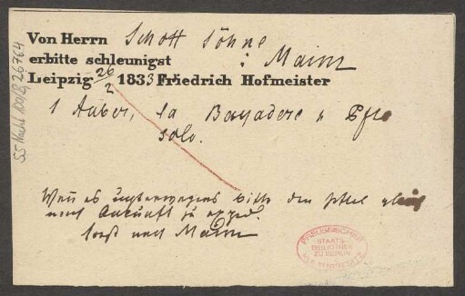 Bestellungen diverser Musikalien : 26.02.1833