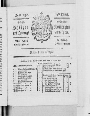 14tes Stück., Ausgabe vom 6. April 1791