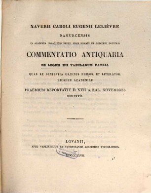 Commentatio antiquaria de legum XII. tabularum patria