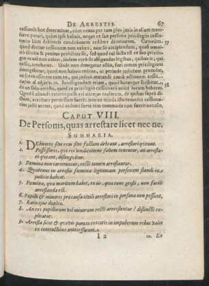 Caput VIII. De Personis, quas arrestare licet nec ne