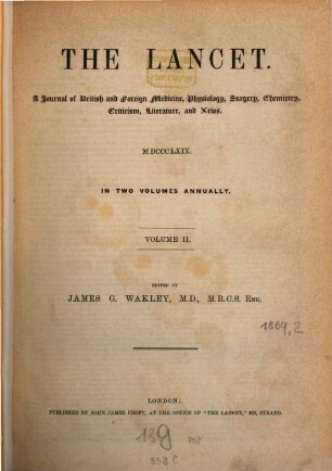 The lancet. 1869, Vol. 2