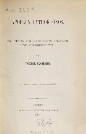 Apollon Pythoktonos : ein Beitrag zur griechischen Religions- und Kunstgeschichte