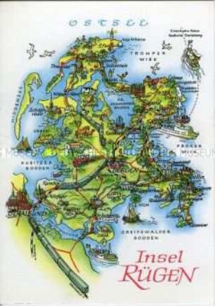 Postkarte mit Karte von Rügen