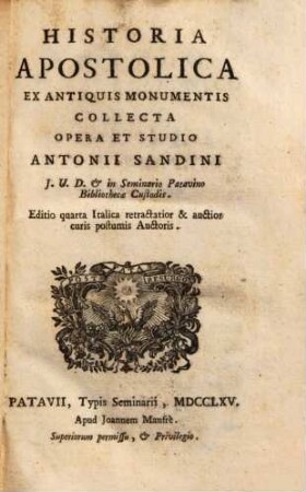 Historia Apostolica : Ex Antiquis Monumentis Collecta