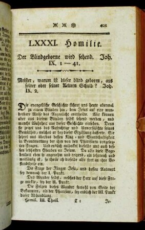 LXXXI. Homilie. Der Blindgeborne wird sehend. Joh. IX. 1-41