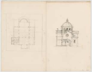 Thiersch, August ; Berchtesgaden (Bayern); Ev. Pfarrkirche - Grundriss, Schnitt