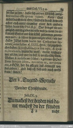 Der V. Tugend-Spruch, Von der Christfreude