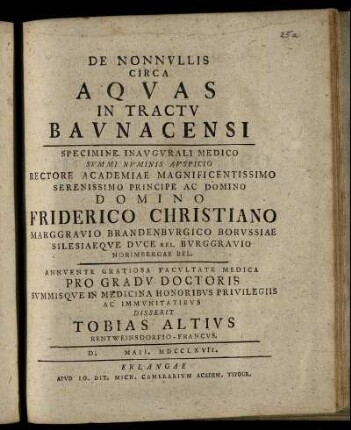 De Nonnullis Circa Aquas In Tractu Baunacensi