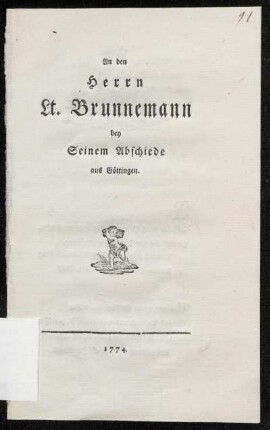 An den Herrn Lt. Brunnemann bey Seinem Abschiede aus Göttingen