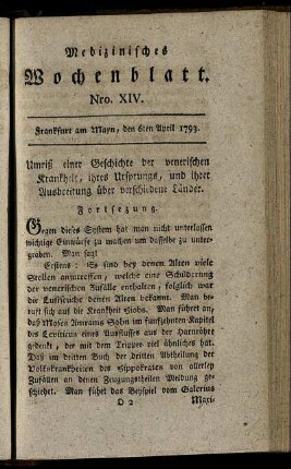 Nro. XIV. Frankfurt am Mayn, den 6ten April 1793. - Nro. XVII. Frankfurt am Mayn, den 27ten April 1793.