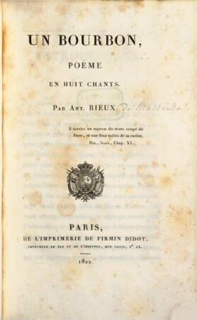 Un Bourbon : Poëme en huit chants