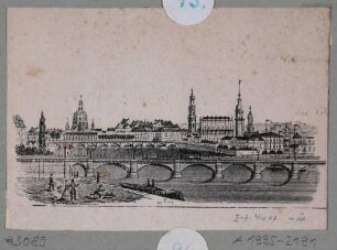 Stadtansicht von Dresden, Blick auf die Marienbrücke und die Augustusbrücke nach Südosten