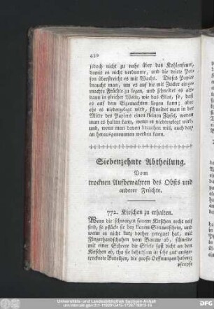Siebenzehnte Abtheilung. Vom trocknen Aufbewahren des Obsts und anderer Früchte.